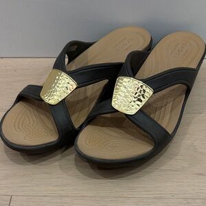 CROCS brown Sandals with Gold Accent